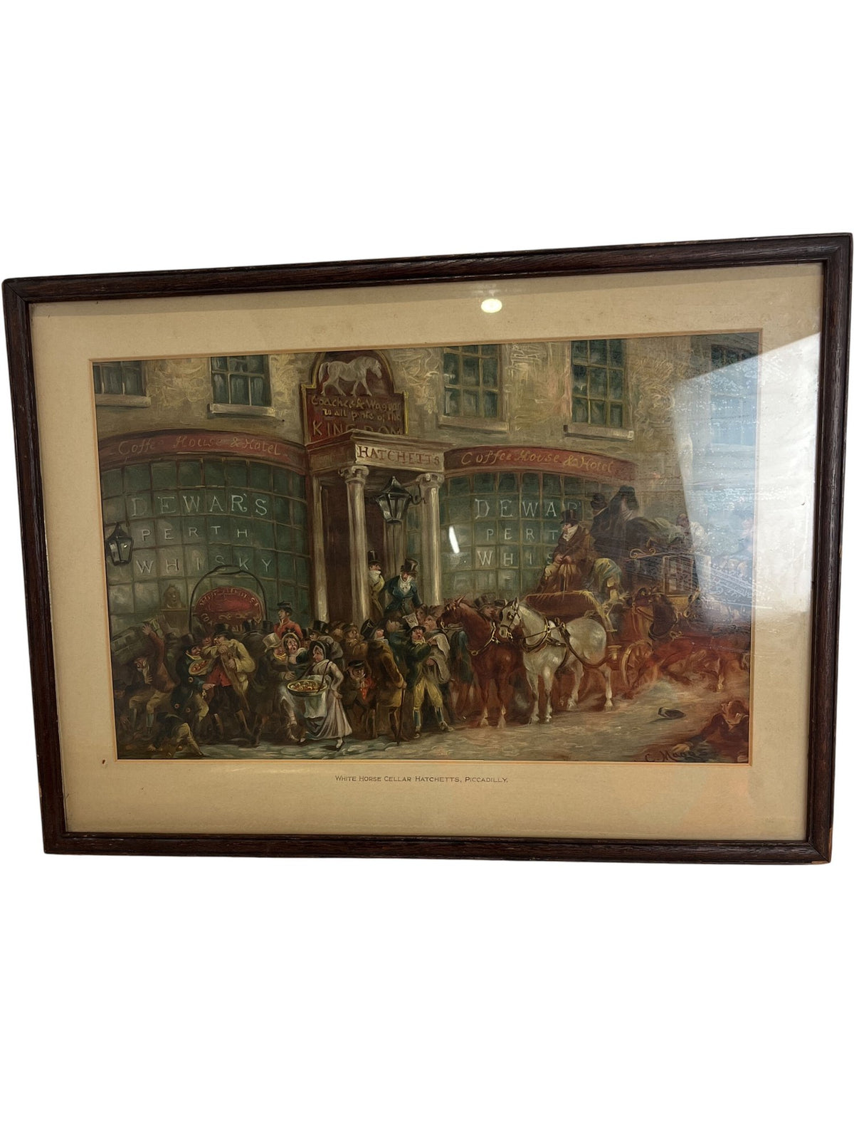 Vintage White Horse Cellar Hatchetts Framed Art Piccadilly Scene (Pre-Loved)