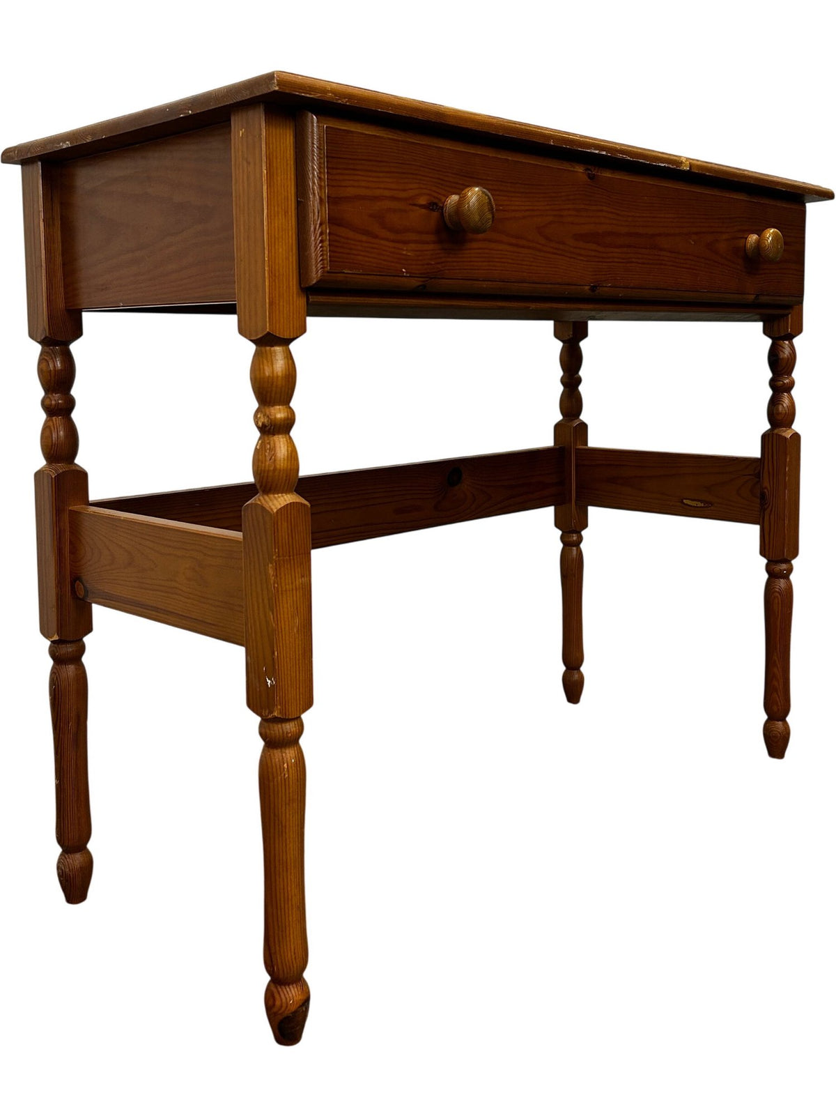 Vintage Pine Style Console Table with Drawer & Turned Legs 90cm (Pre-Loved)
