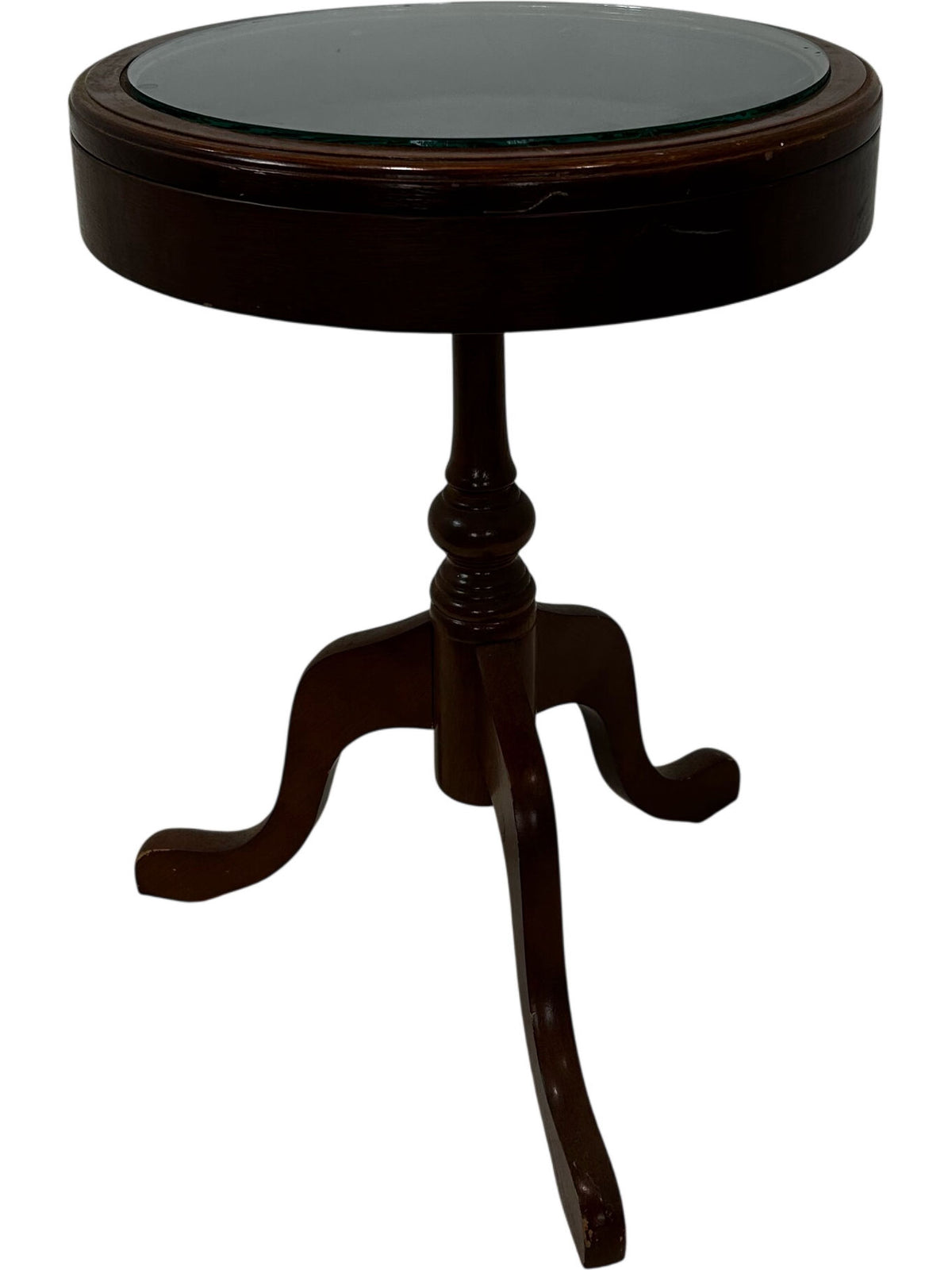 Wooden Round Accent Table with Glass Top (Pre-Loved)
