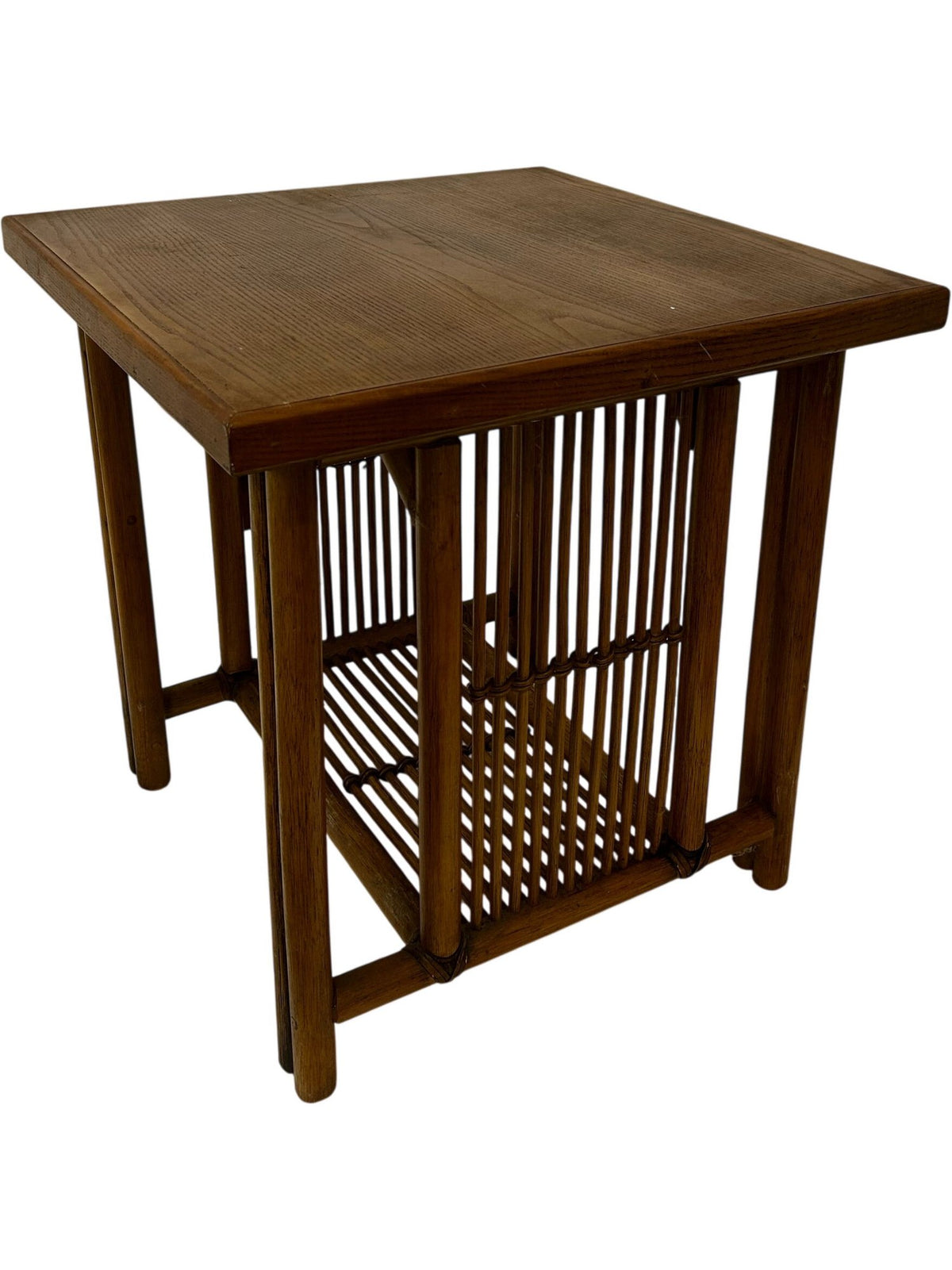 Wooden Side Table with Slatted Storage Base Brown Traditional Style (Pre-Loved)