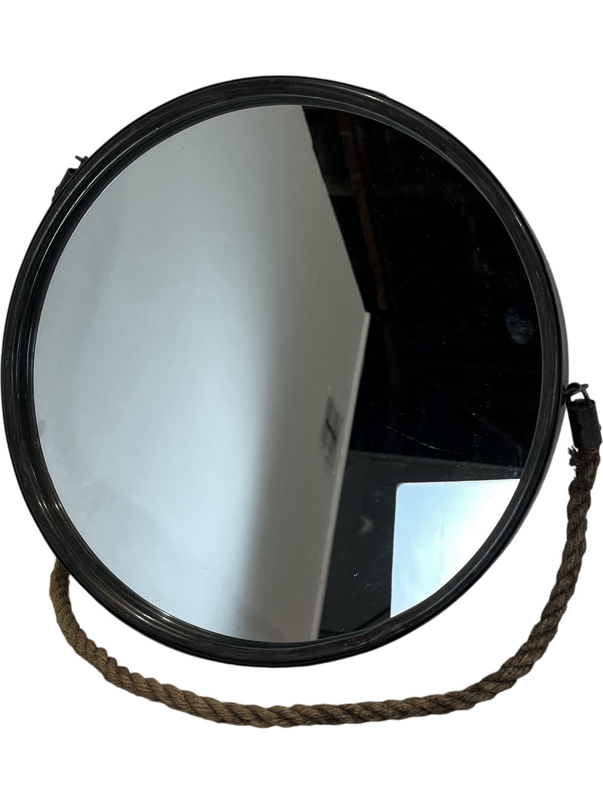 Rustic Round Wall Mirror With Rope Hanging Black Frame (Pre-Loved)