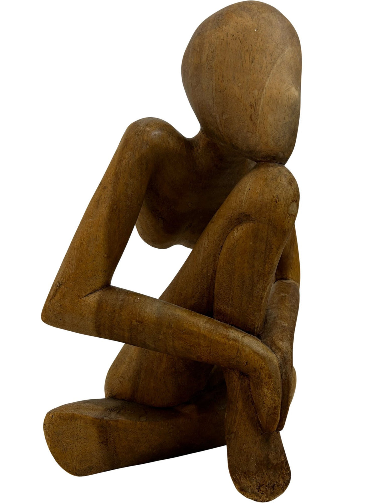 Wooden Abstract Human Figure Sculpture Seated Thinking Pose (Pre-Loved)