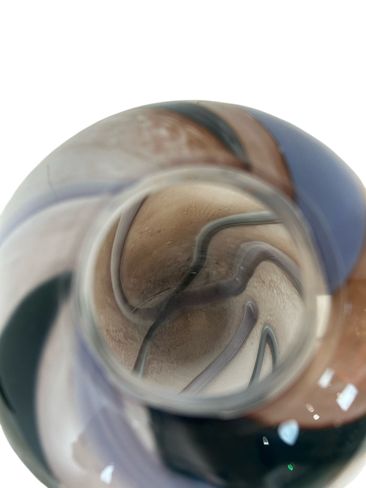 Art Glass Vase Brown Blue Black Swirl Pattern Modern Decorative (Pre-Loved)