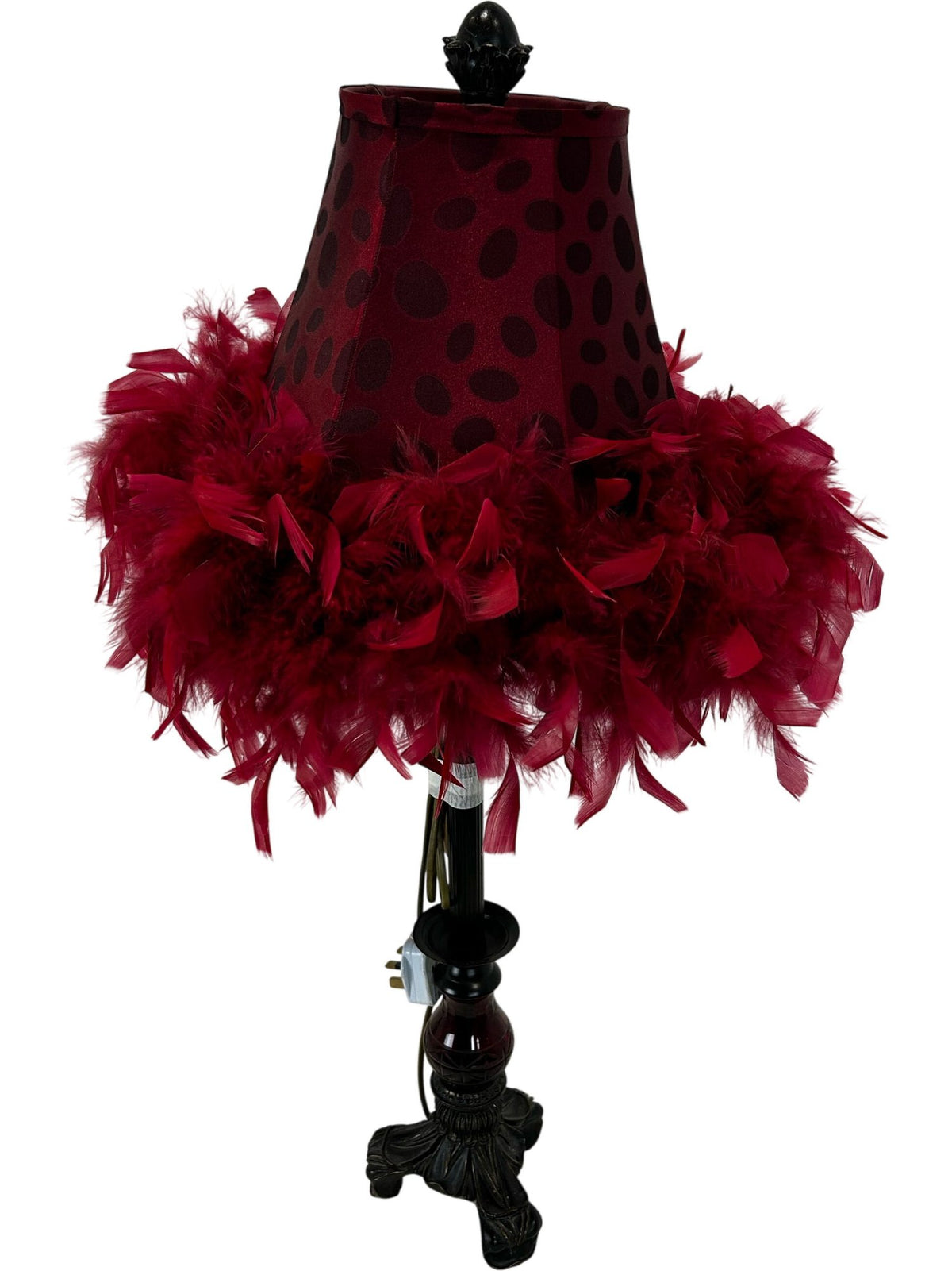 Red Feather Decorative Table Lamp with Ornate Base (Pre-Loved)
