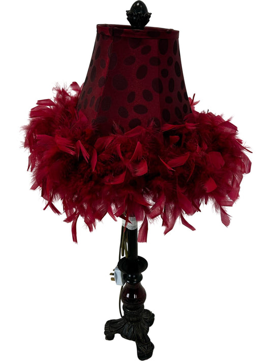 Red Feather Decorative Table Lamp with Ornate Base (Pre-Loved)
