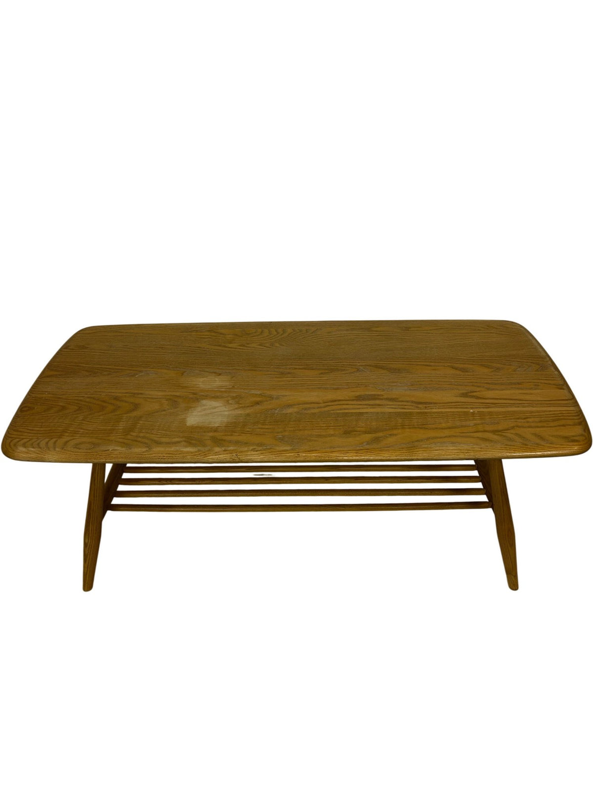Mid Century Style Light Wood Coffee Table Slatted Shelf 104cm (Pre-Loved)