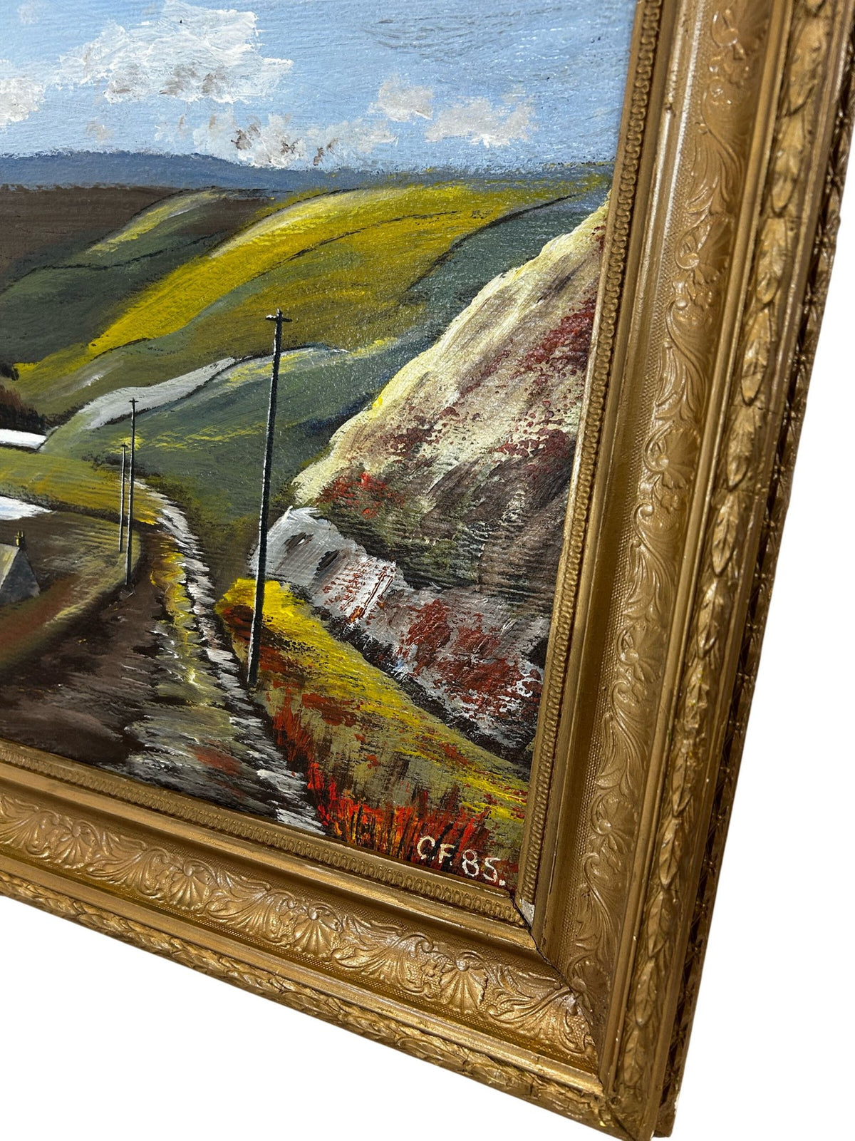 Signed 1985 Framed Landscape Countryside Painting Gold Frame (Pre-Loved)