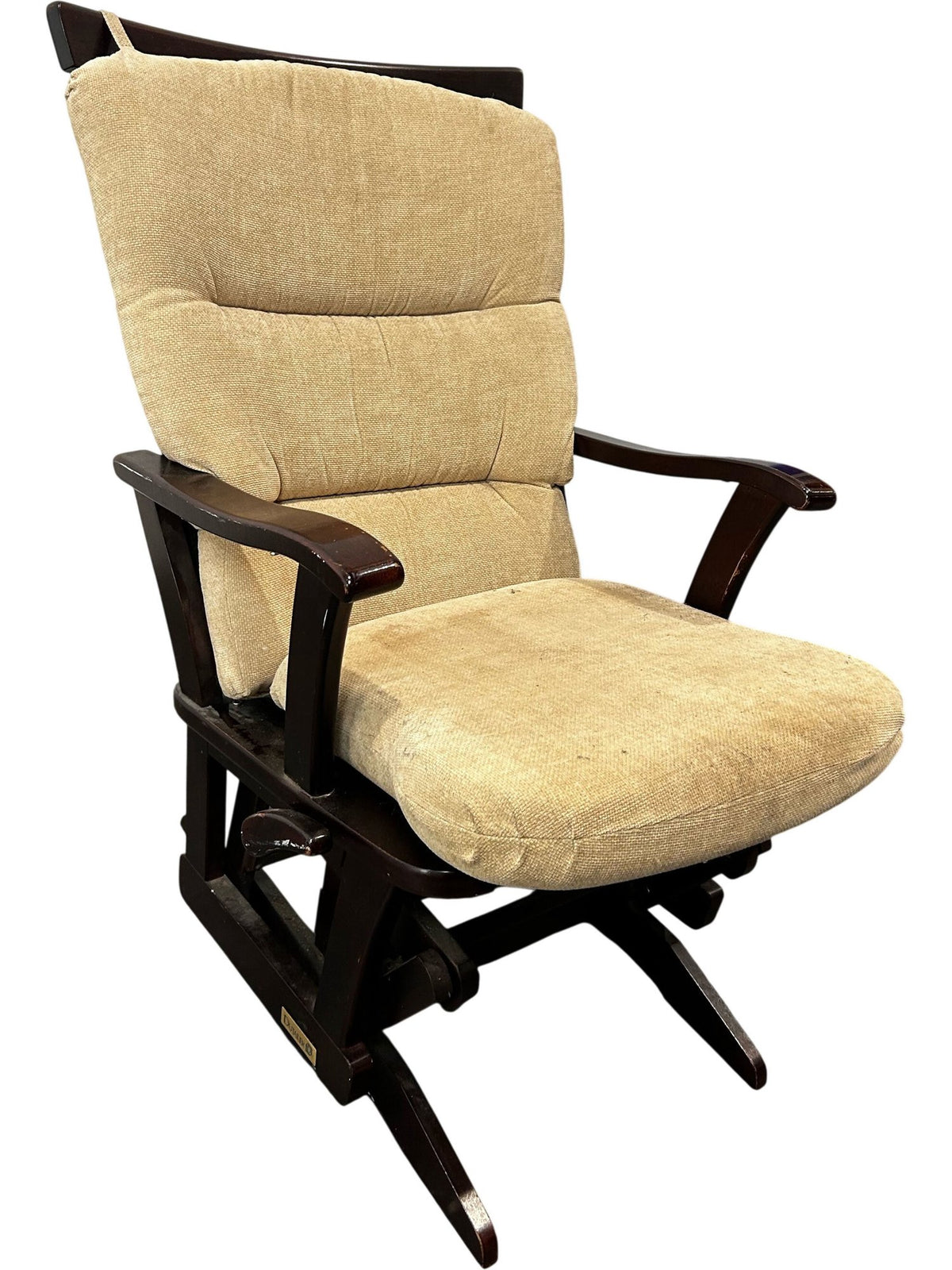 Beige Glider Rocking Chair with Matching Footstool Wooden Frame (Pre-Loved)