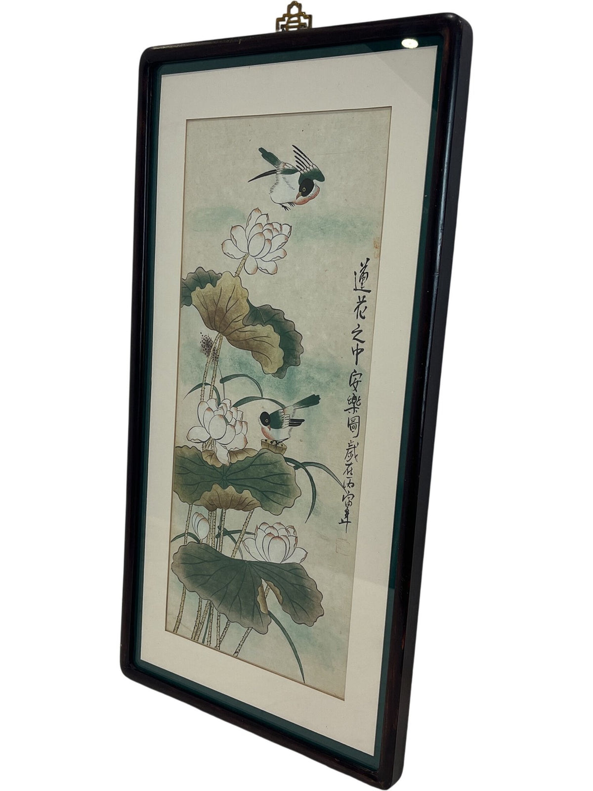 Asian Painting Framed Scroll Art Birds Floral Design (Pre-Loved)