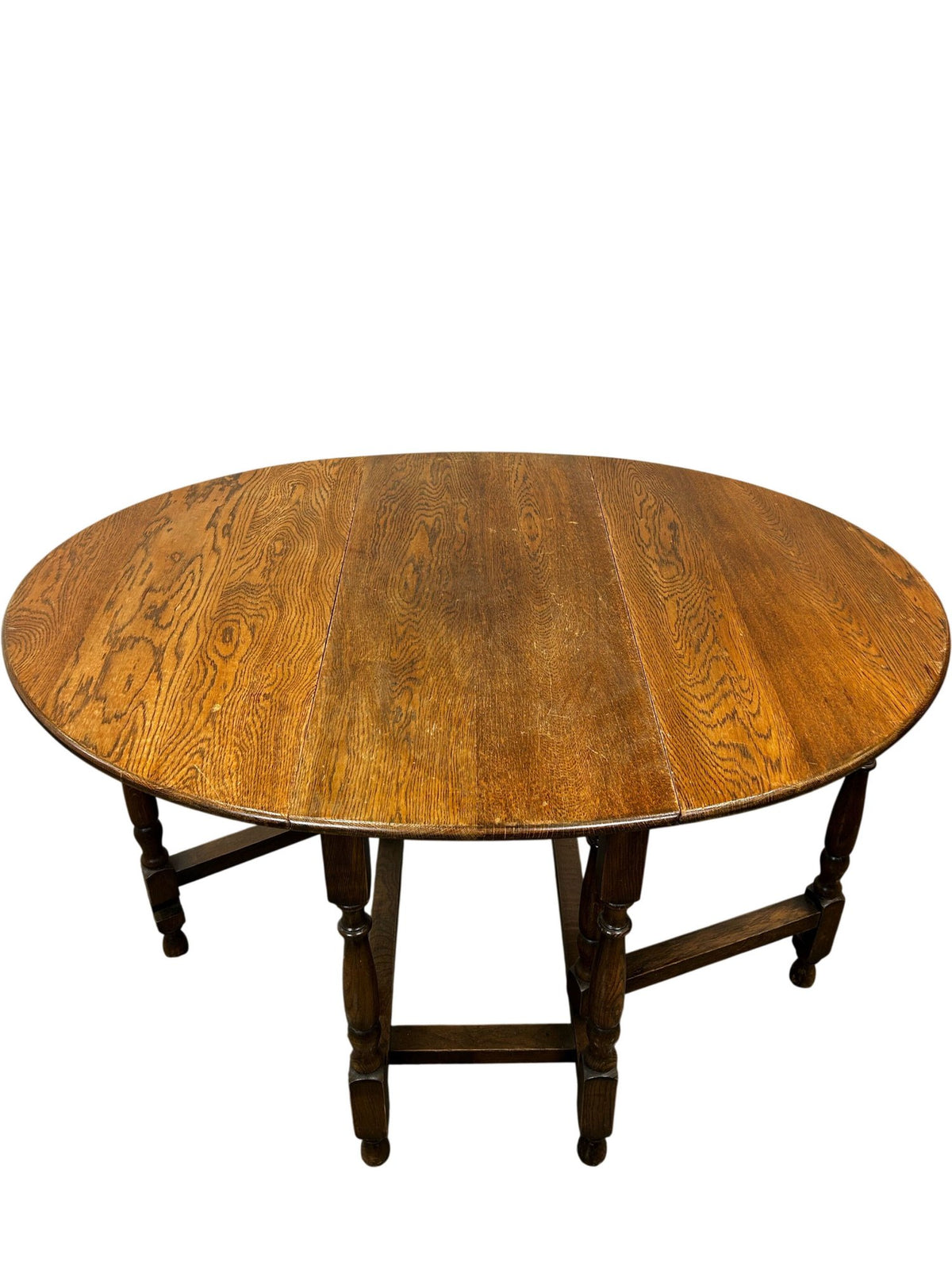 Vintage Drop Leaf Dining Table Oak Finish Foldable Turned Legs (Pre-Loved)