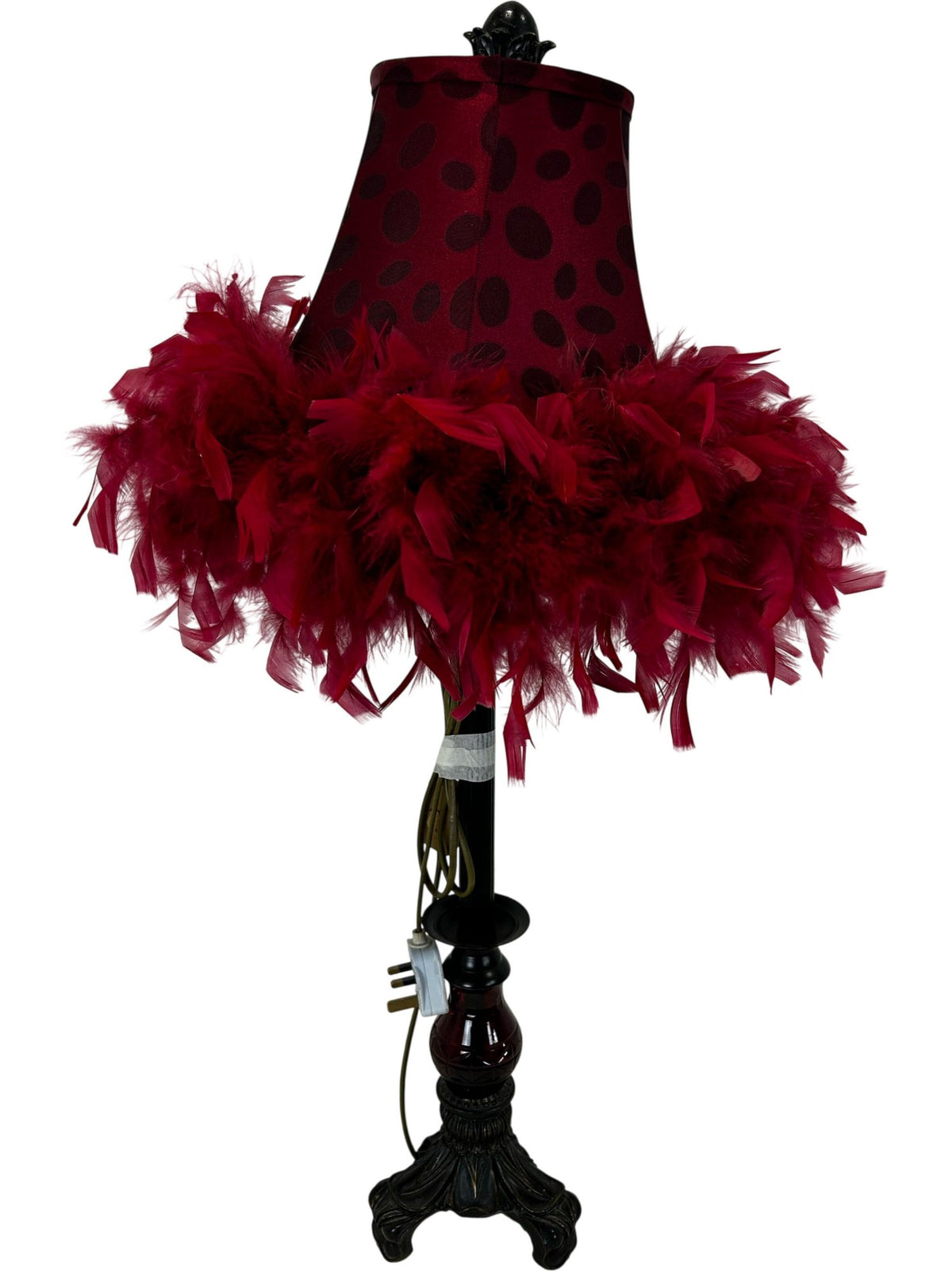 Red Feather Decorative Table Lamp with Ornate Base (Pre-Loved)