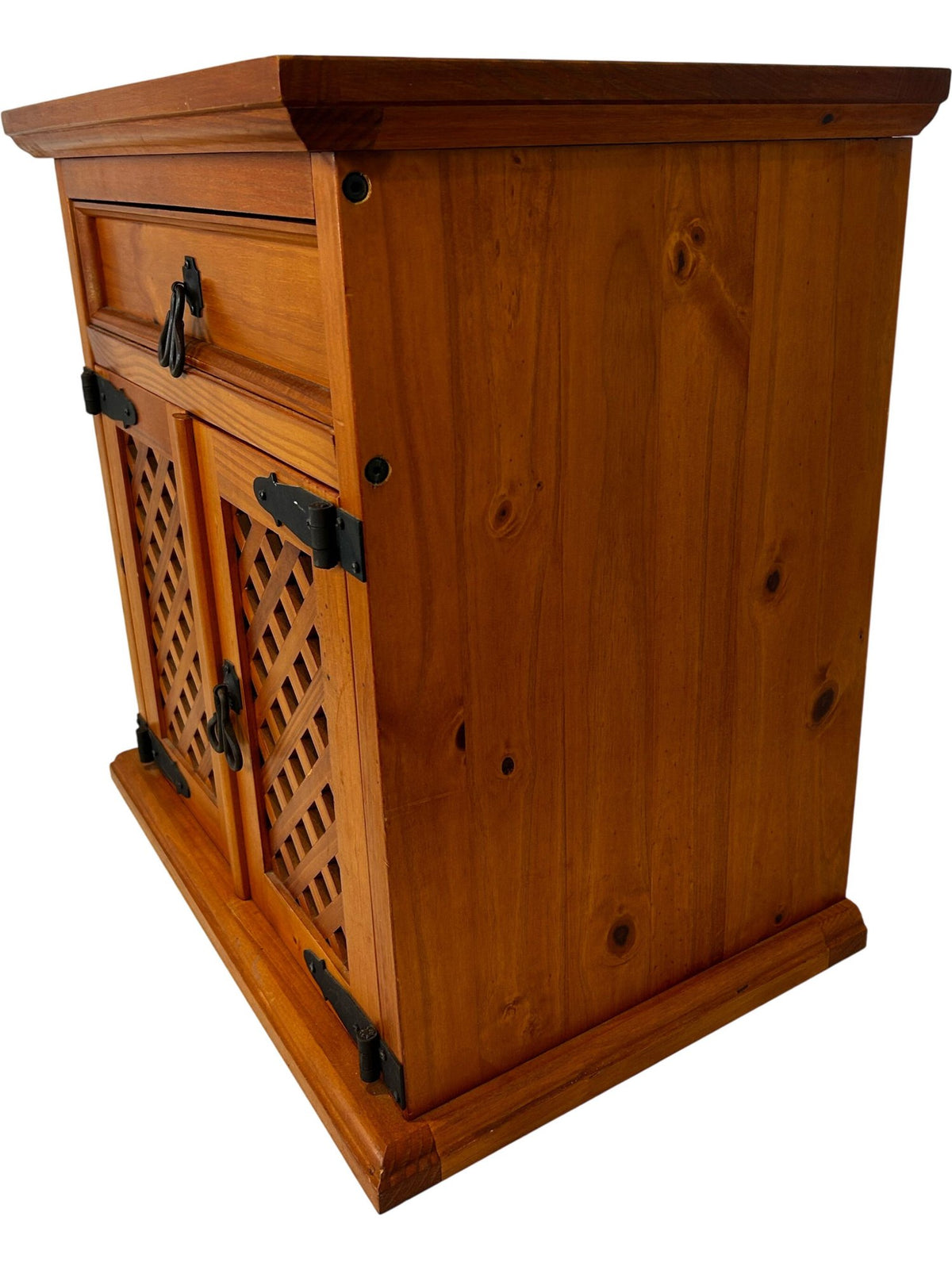 Rustic Wooden Storage Cabinet Sideboard Lattice Doors & Drawer (Pre-Loved)