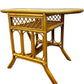 Rattan Style Console Table Oval Glass Top Woven Brown Conservatory (Pre-Loved)