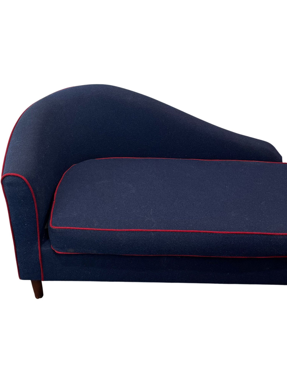 Reupholstered Chaise Longue Sofa Blue With Red Trim (Pre-Loved)