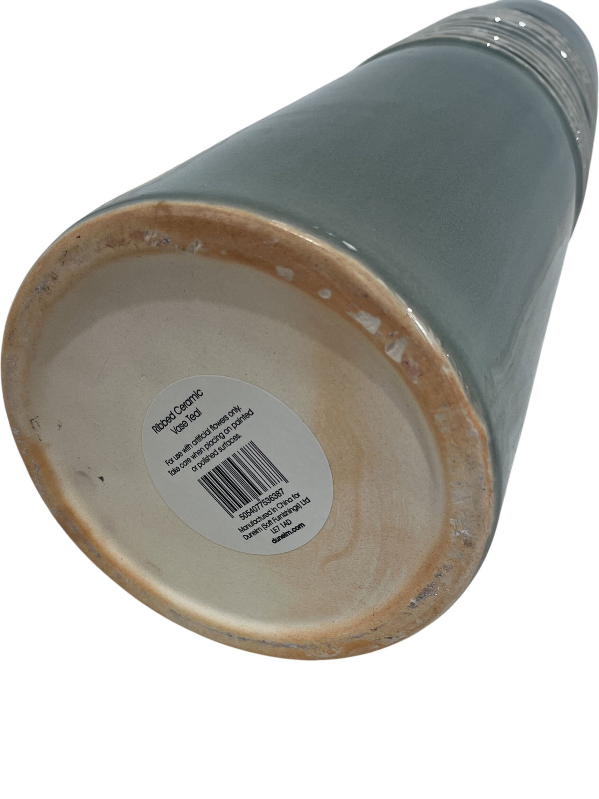 Ribbed Teal Ceramic Vase Gloss Textured Decorative Homeware (Pre-Loved)