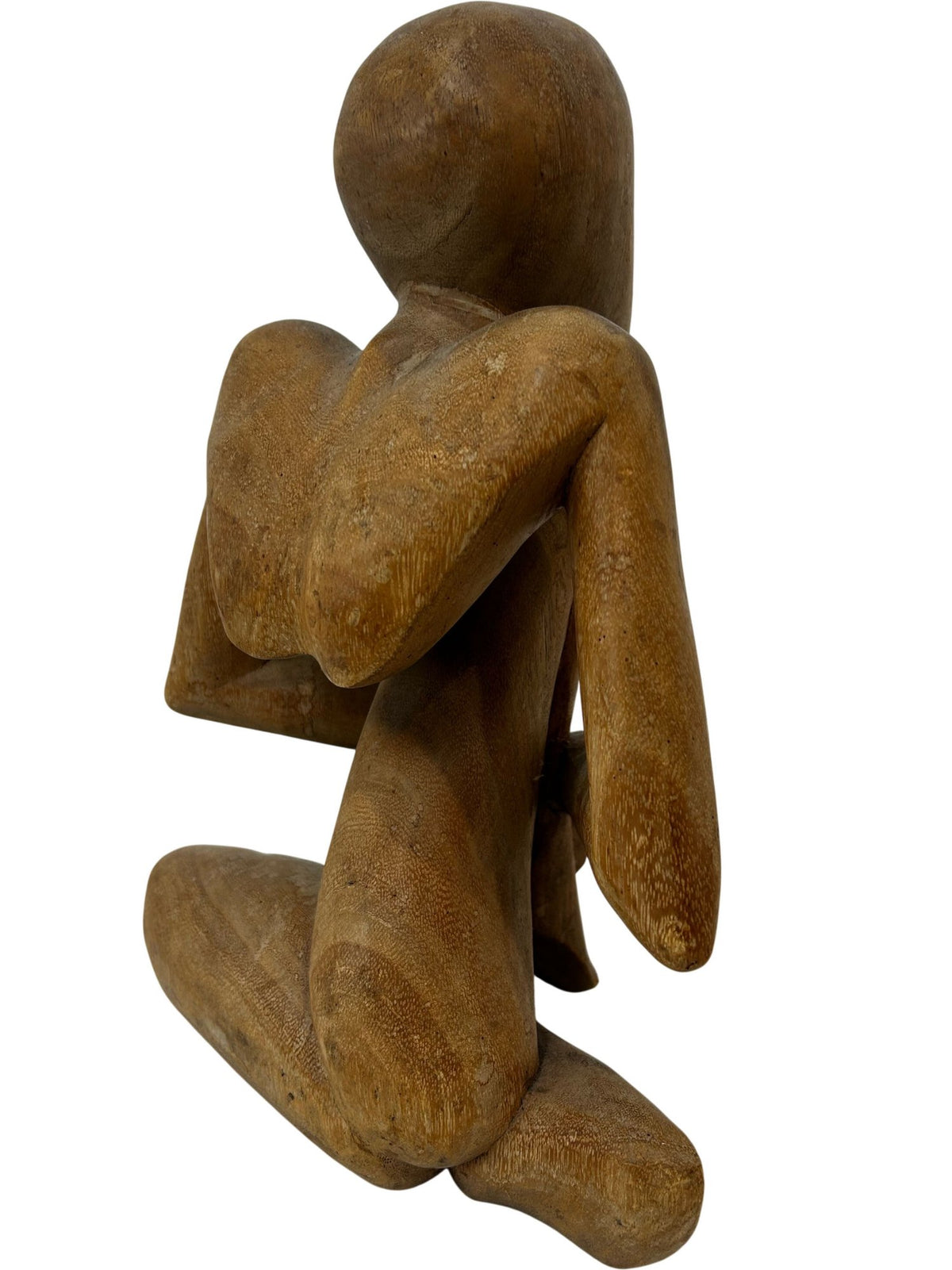 Wooden Abstract Human Figure Sculpture Seated Thinking Pose (Pre-Loved)