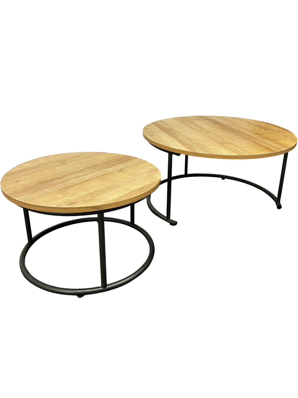 Round Coffee Table Set Black Metal Legs Wooden Top (Pre-Loved)