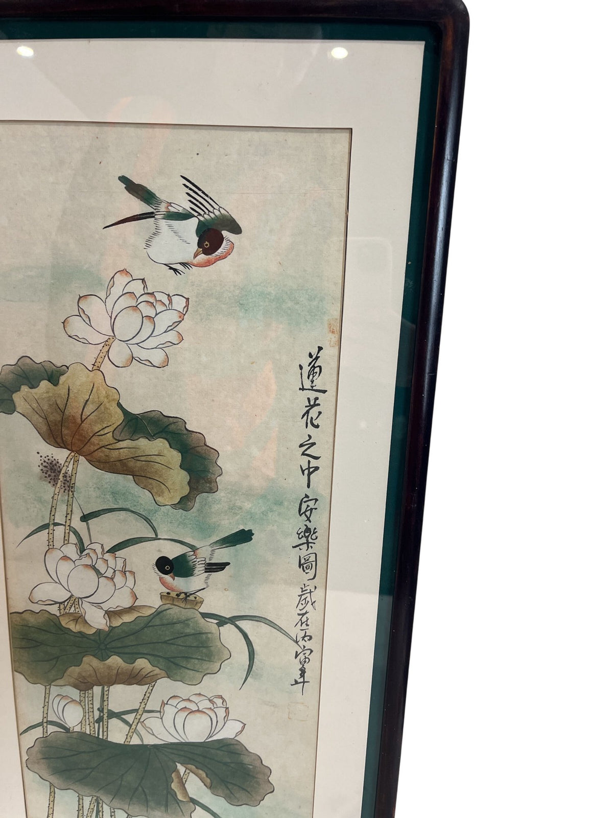 Asian Painting Framed Scroll Art Birds Floral Design (Pre-Loved)