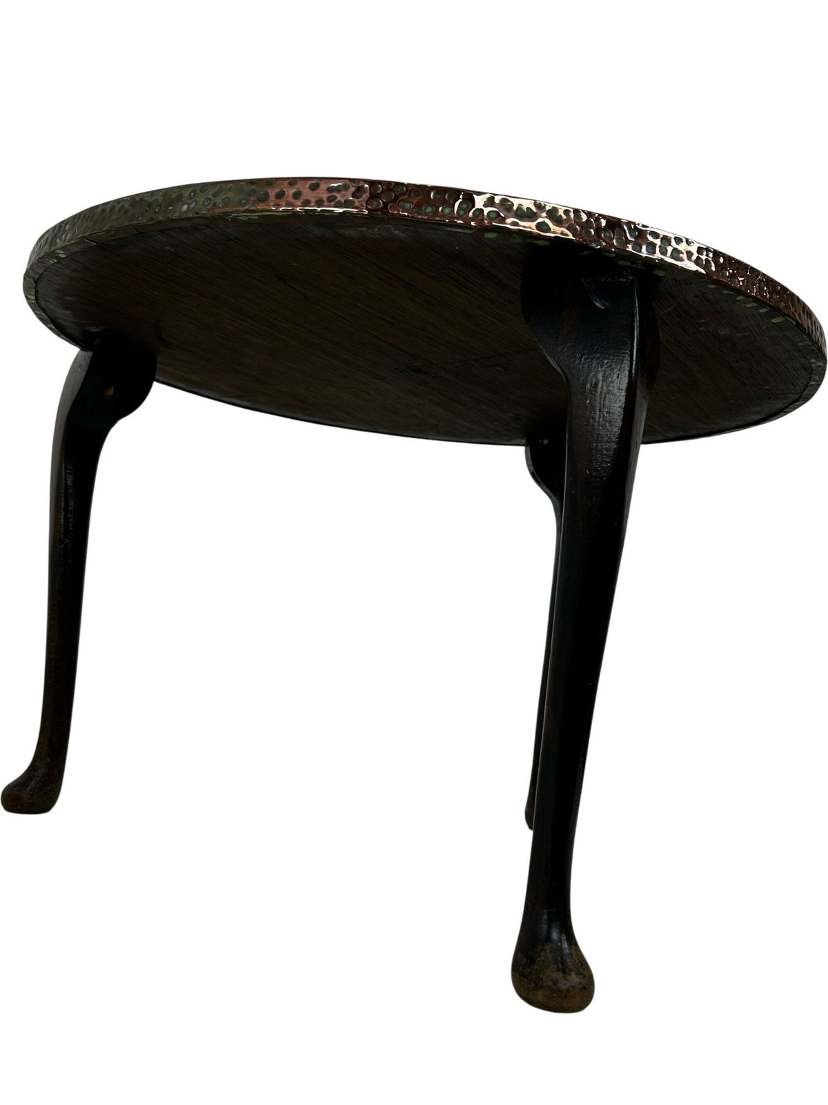 Vintage Round Etched Copper Coffee Table 3 Leg Metal Boho Rustic (Pre-Loved)