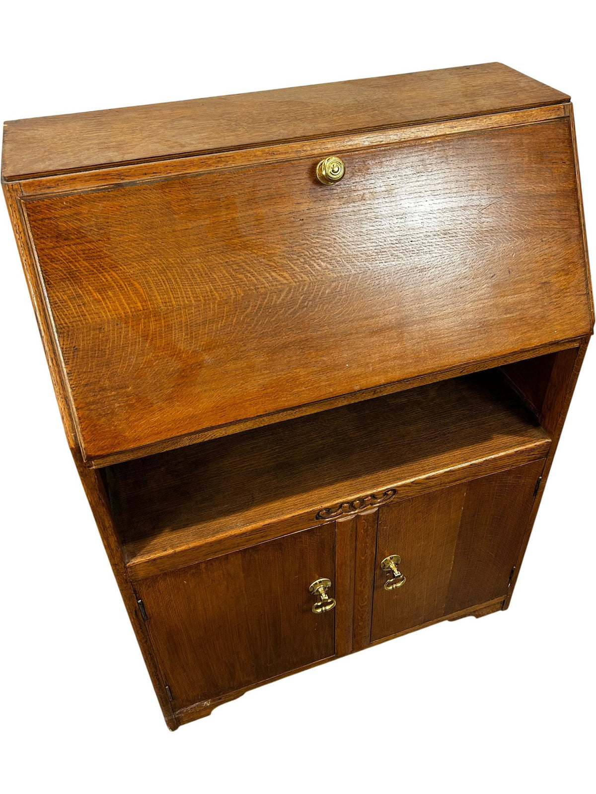 Traditional Wooden Drop-Front Writing Bureau with Cupboard & Shelf (Pre-Loved)