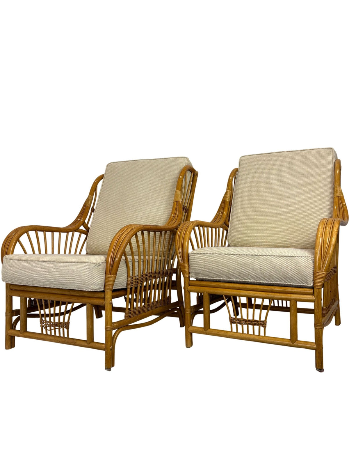 Mid Century Vintage Boho Bamboo Rattan Lounge Chairs Set of Two(Pre-Loved)