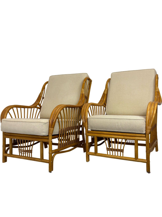Mid Century Vintage Boho Bamboo Rattan Lounge Chairs Set of Two(Pre-Loved)