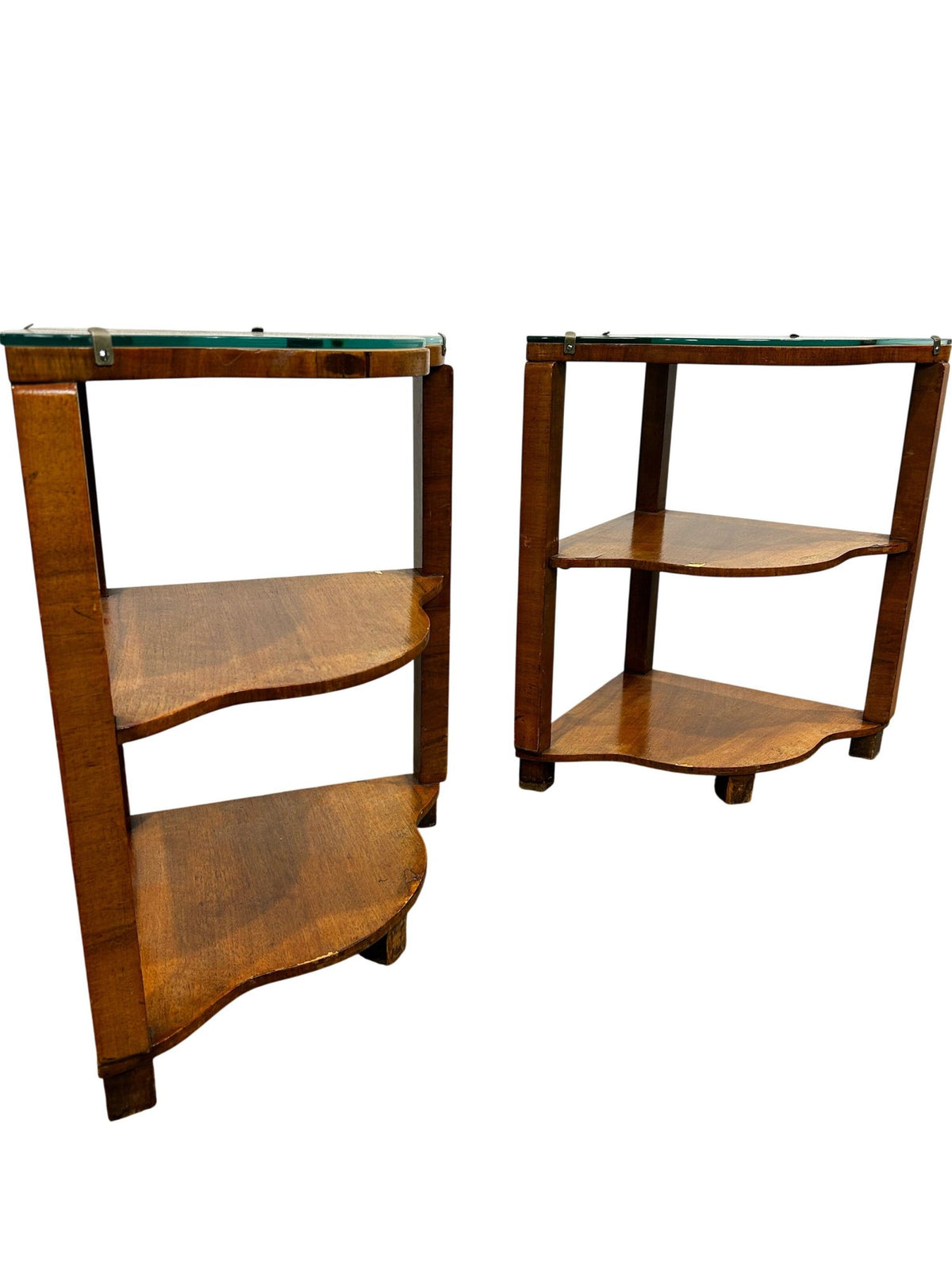 Pair of Wooden 3-Tier Corner Tables with Glass Tops (Pre-Loved)