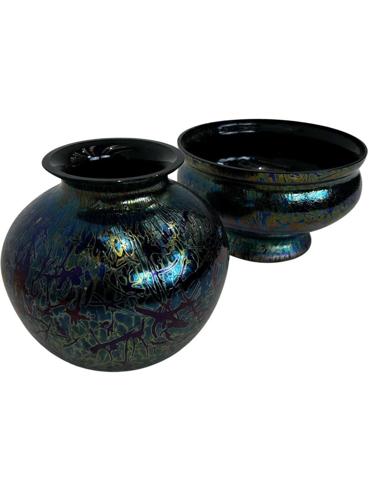 Iridescent Art Glass Vase & Footed Bowl Set Decorative Glass (Pre-Loved)