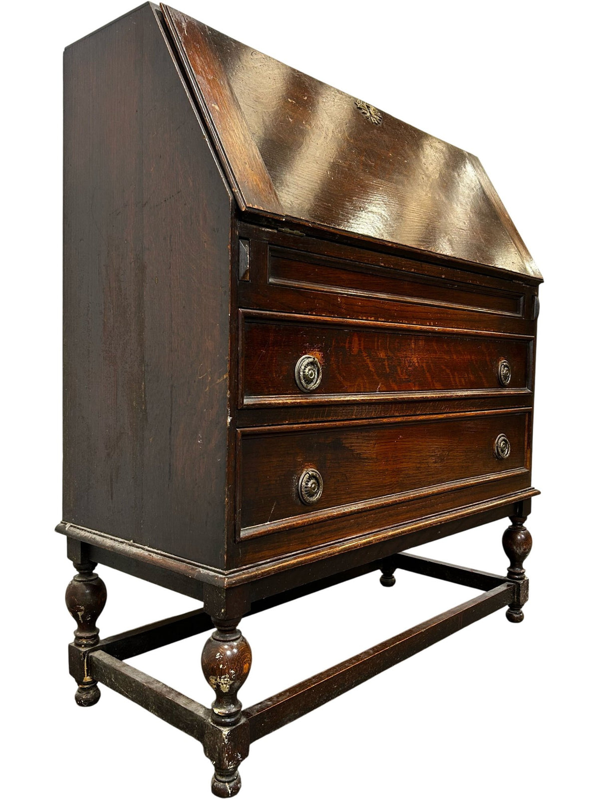 Vintage Drop Front Bureau Writing Desk with Drawers (Pre-Loved)