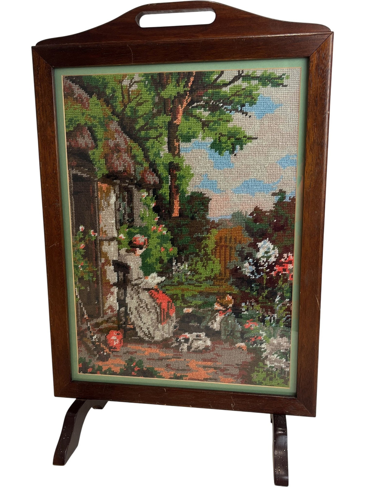 Vintage Tapestry Needlepoint Woven Wooden Fireplace Screen Stand (Pre-Loved)