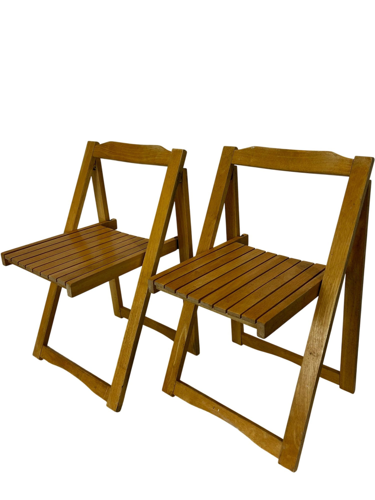 Set of 2 Wooden Folding Chairs Slatted Seat Brown Compact (Pre-Loved)