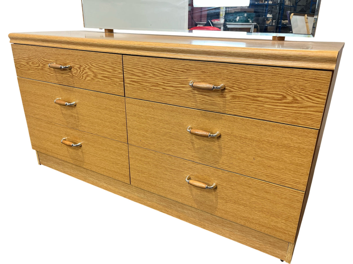 Retro Mid Century Style Wood Dresser With Mirror (Pre-Loved)