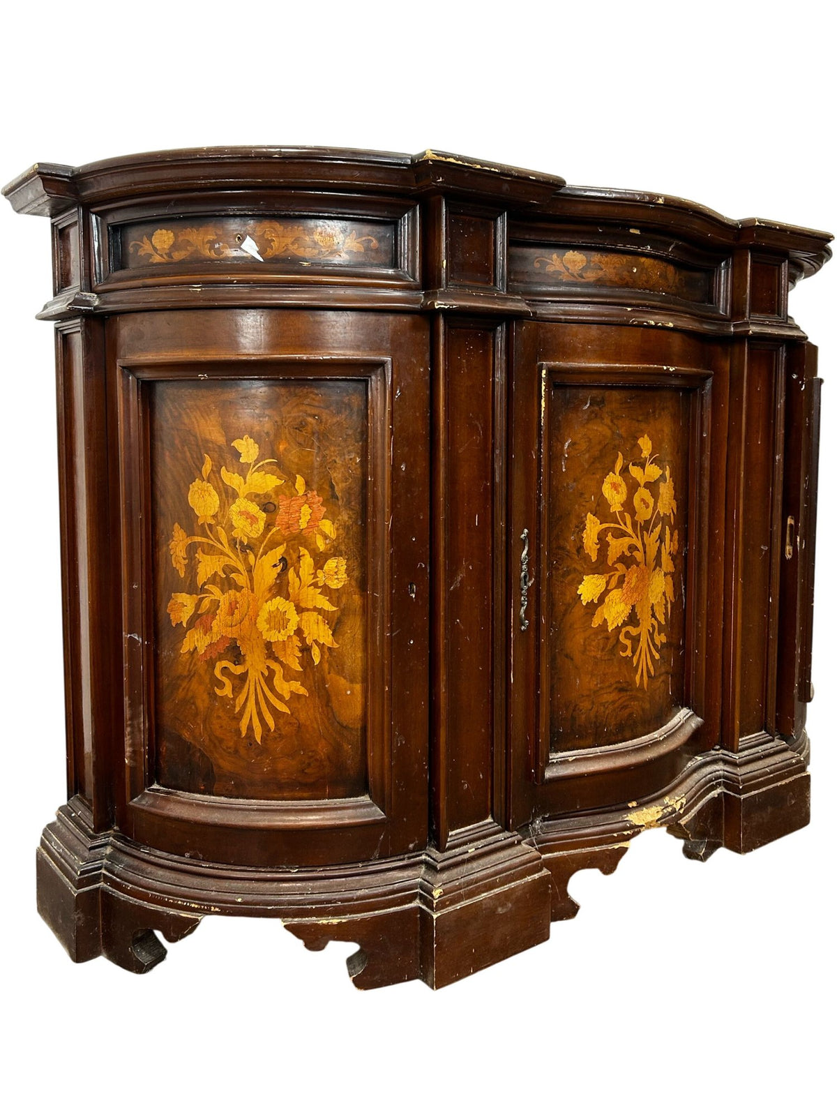 Antique Style Marquetry Curved Front Sideboard Floral Inlay (Pre-Loved)