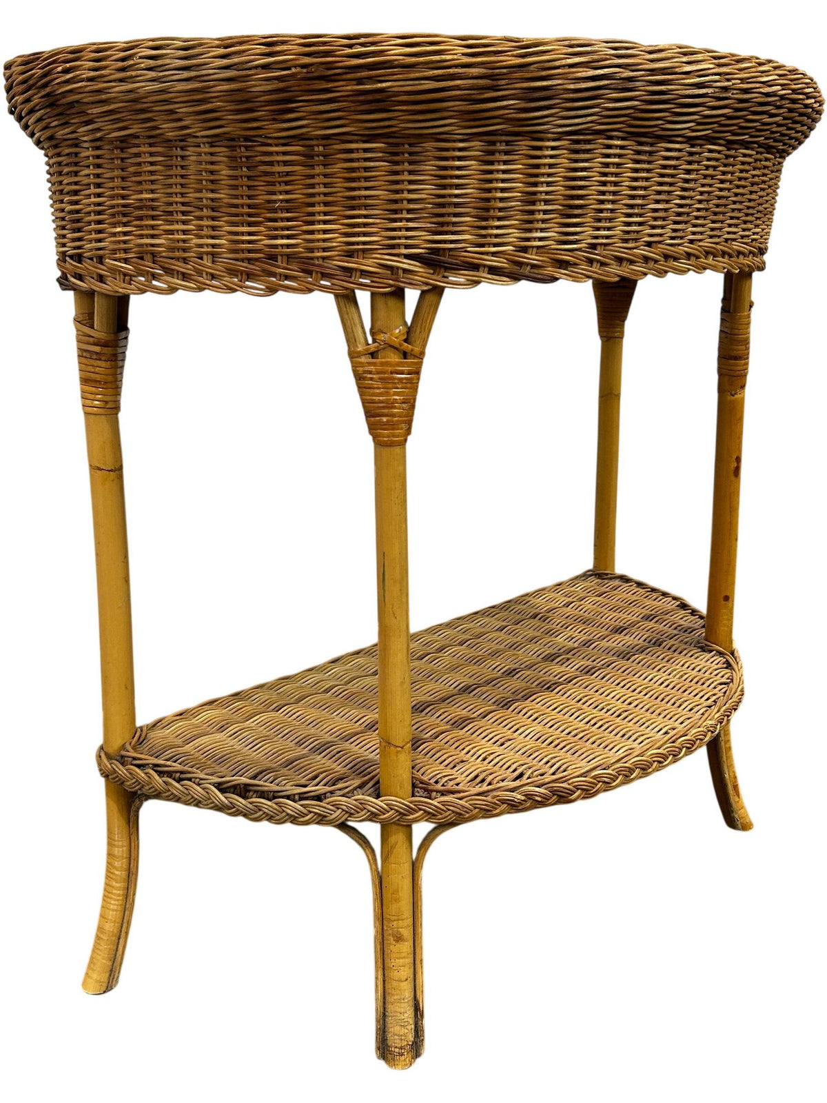 Natural Wicker Rattan 2 Tier Curved Console Table (Pre-Loved)