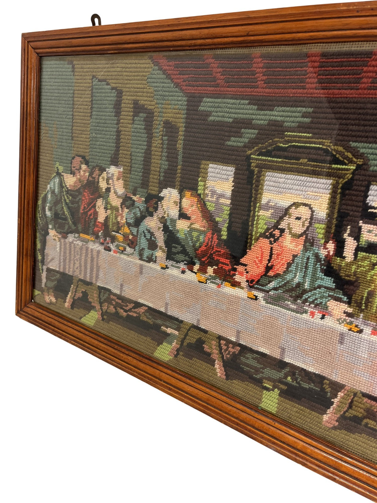 Vintage Framed Tapestry Needlepoint Woven Last Supper Art (Pre-Loved)