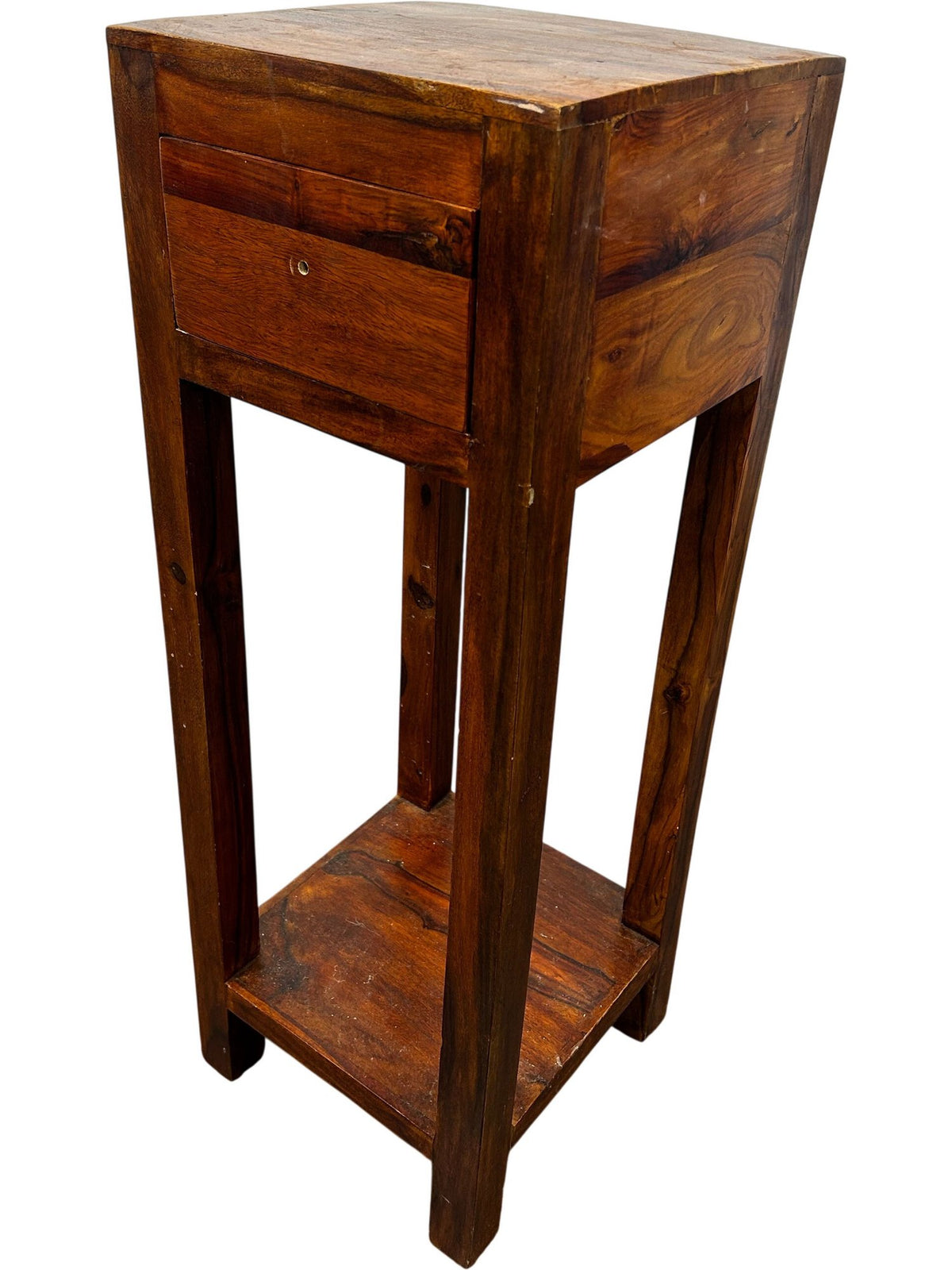 Tall Wooden Side Table 1 Drawer Lower Shelf Narrow Plant Stand (Pre-Loved)