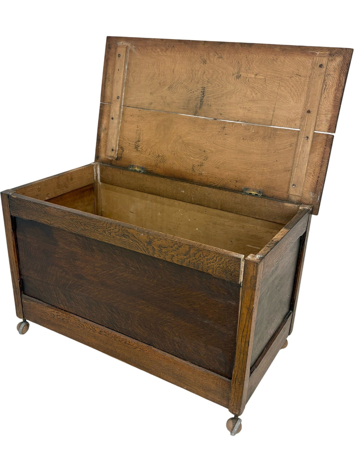 Antique Wooden Storage Chest on Casters with Hinged Lid (Pre-Loved)