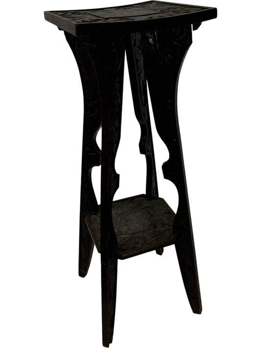 Wooden Pedestal Plant Stand Carved Dark Wood Display Stand (Pre-Loved)
