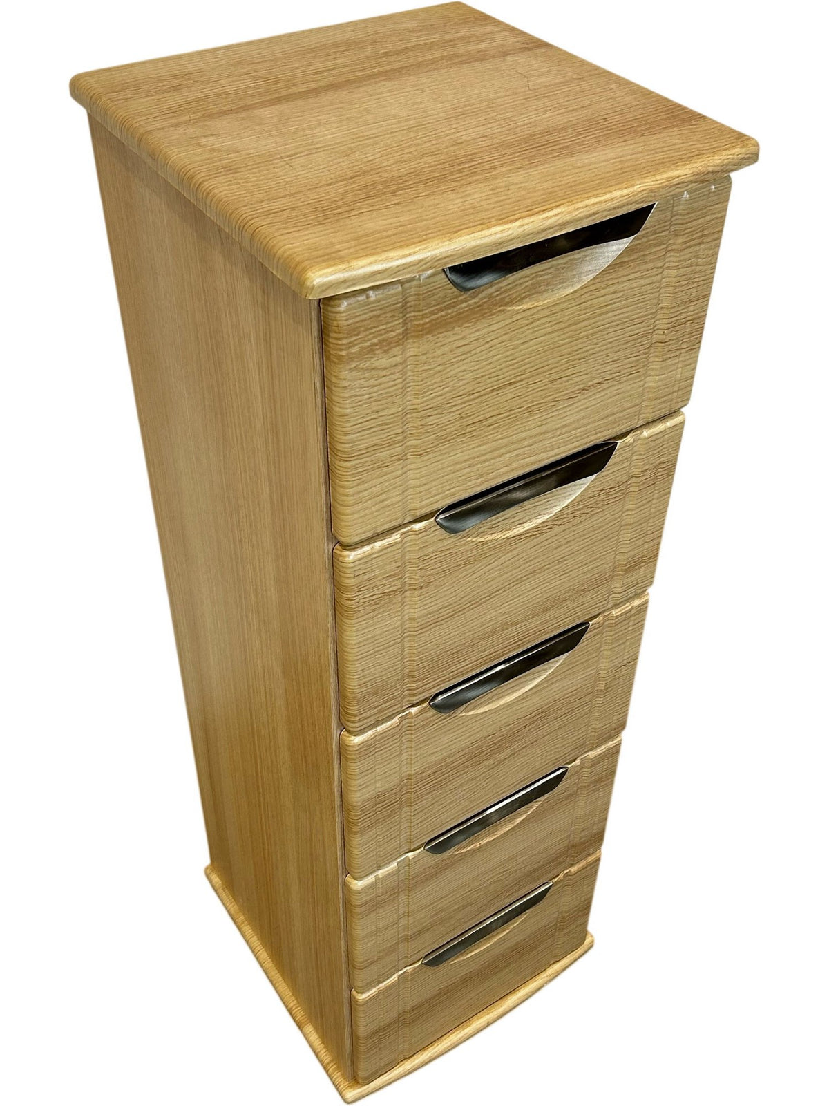 5 Drawer Mobile Storage Cabinet Oak Effect Tall Unit on Wheels (Pre-Loved)