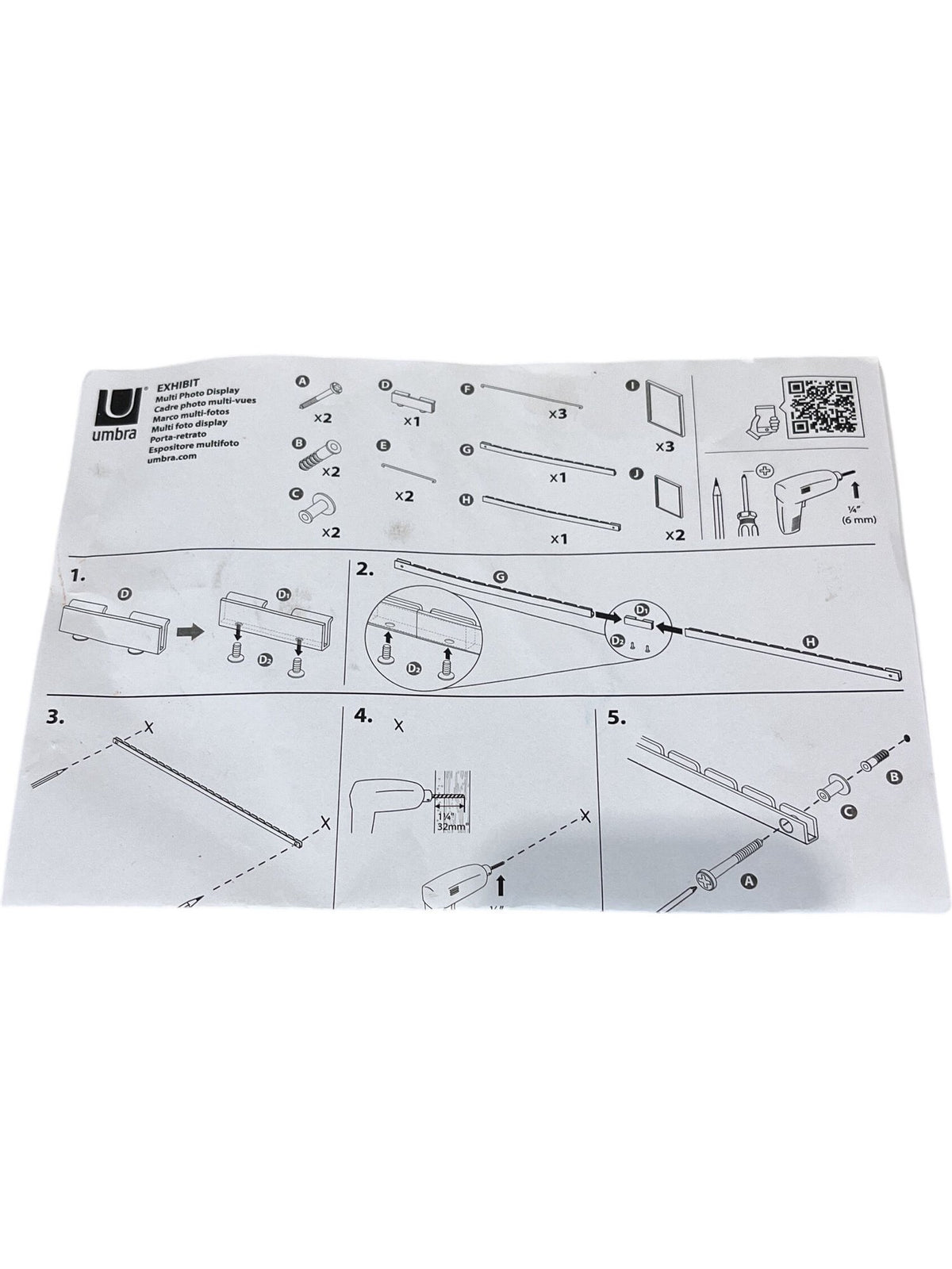Umbra Exhibit 5 Multi Photo Display Black Wall Mount Frame (Unused)