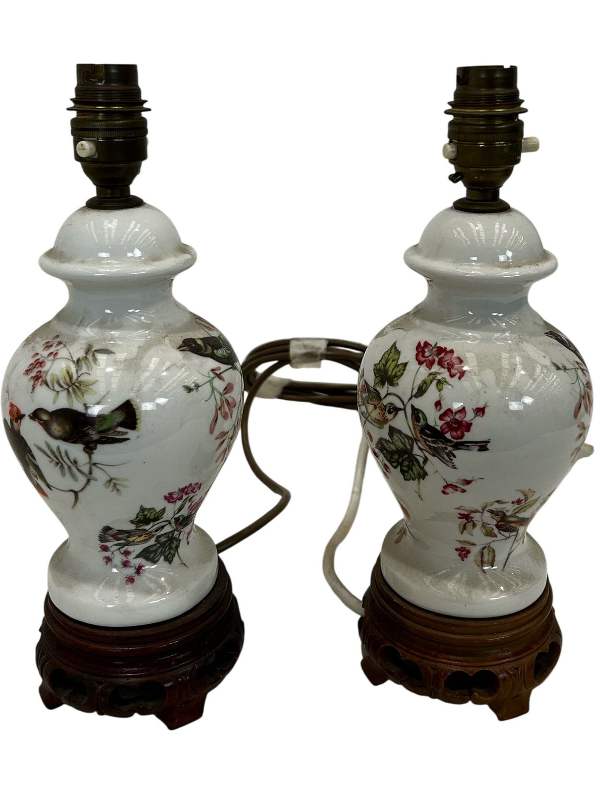 Pair of Floral Bird Ceramic Table Lamps (Pre-Loved)