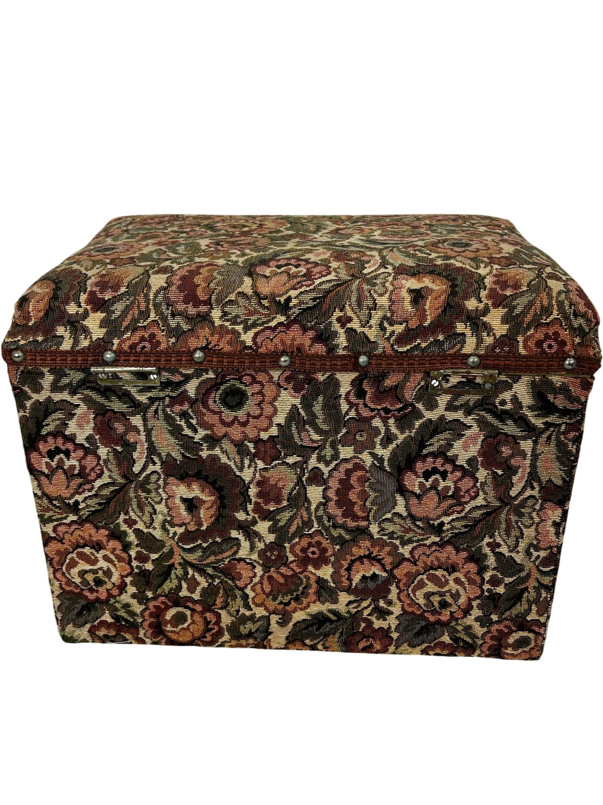 Vintage Floral Tapestry Storage Ottoman Footstool with Hinged Lid (Pre-Loved)