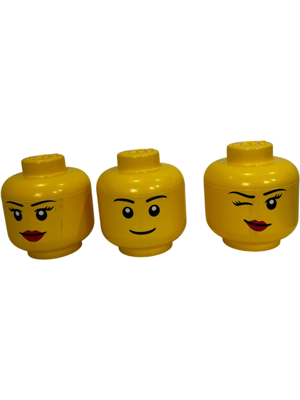 LEGO Large Storage Head Containers Set of 3 Yellow Faces Stackable (Pre-Loved)