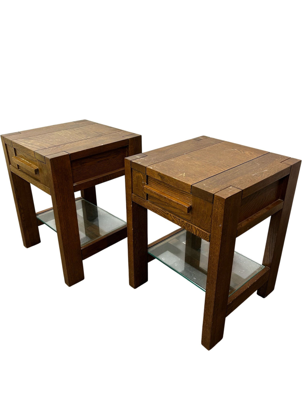 Wooden End Tables with Glass Shelf (Pre-Loved)