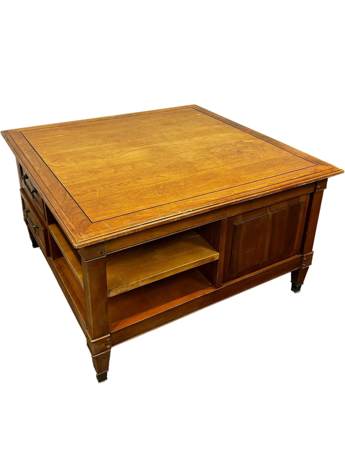 Wooden Square Coffee Table with Drawers & Open Storage (Pre-Loved)