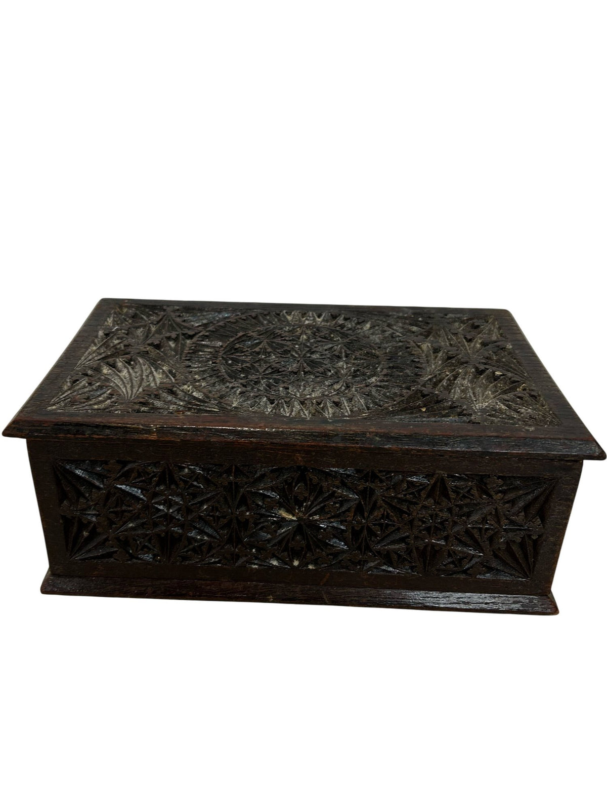 Vintage Style Carved Wooden Trinket Storage Box Intricate Design (Pre-Loved)