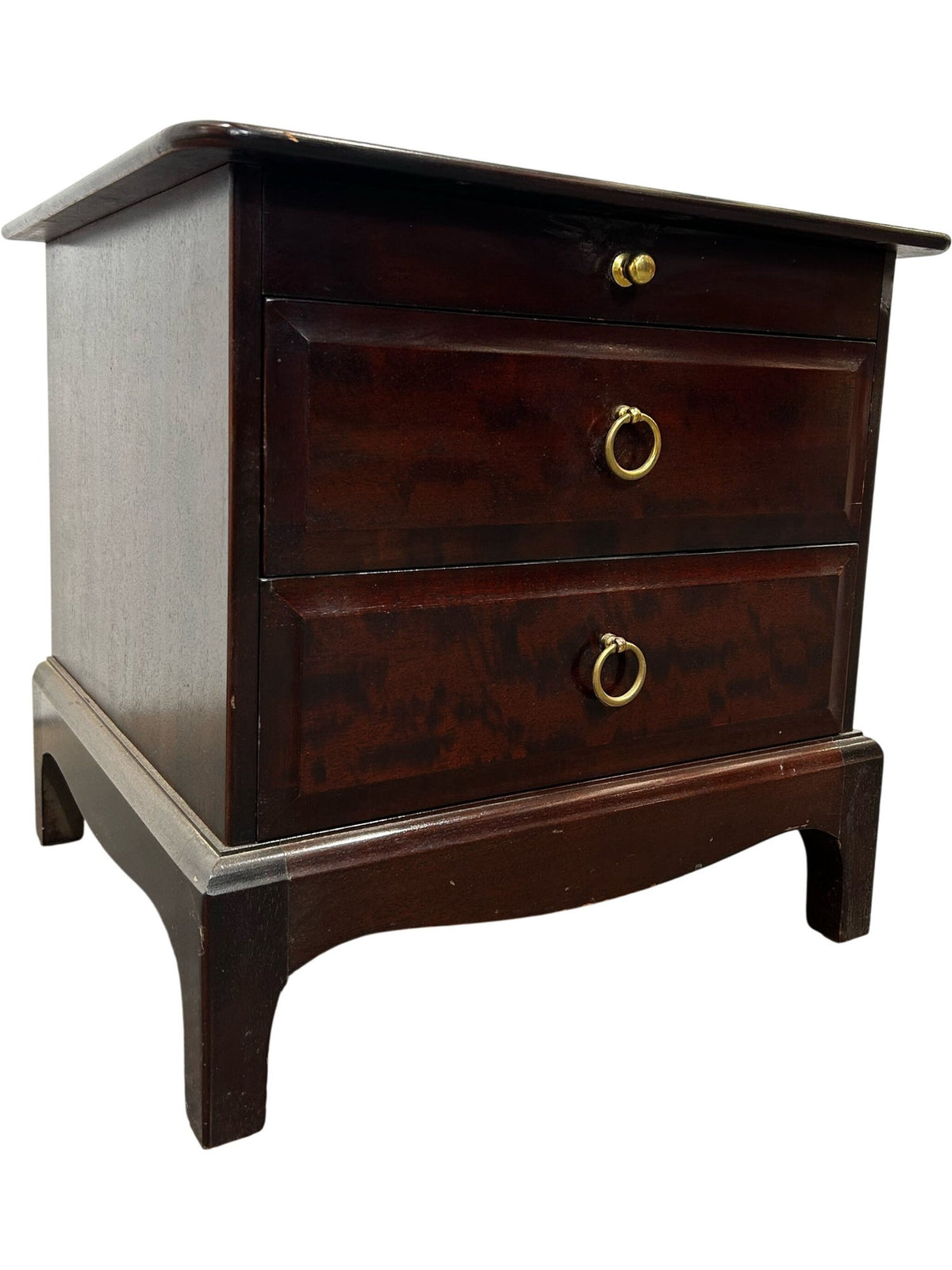Traditional Dark Wood 3 Drawer Bedside Table Brass Handles (Pre-Loved)