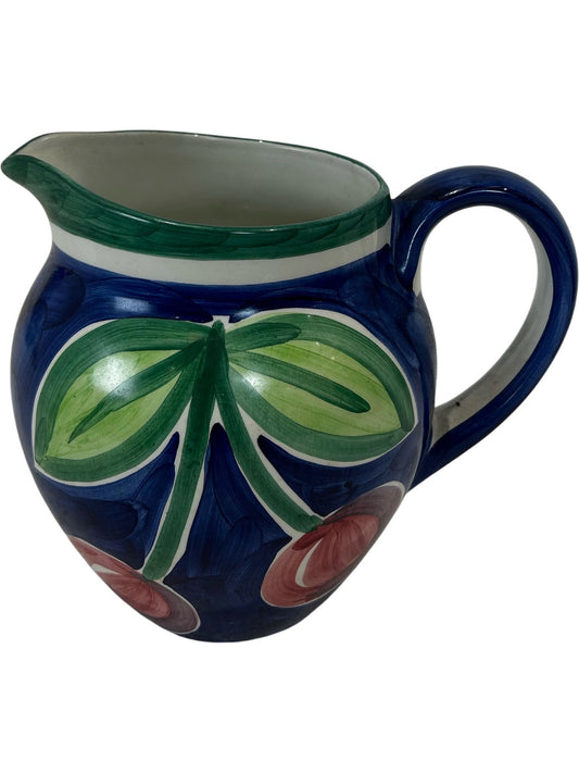 Blue Green Ceramic Pitcher Jug Floral Leaf Pattern Pottery Vase (Pre-Loved)