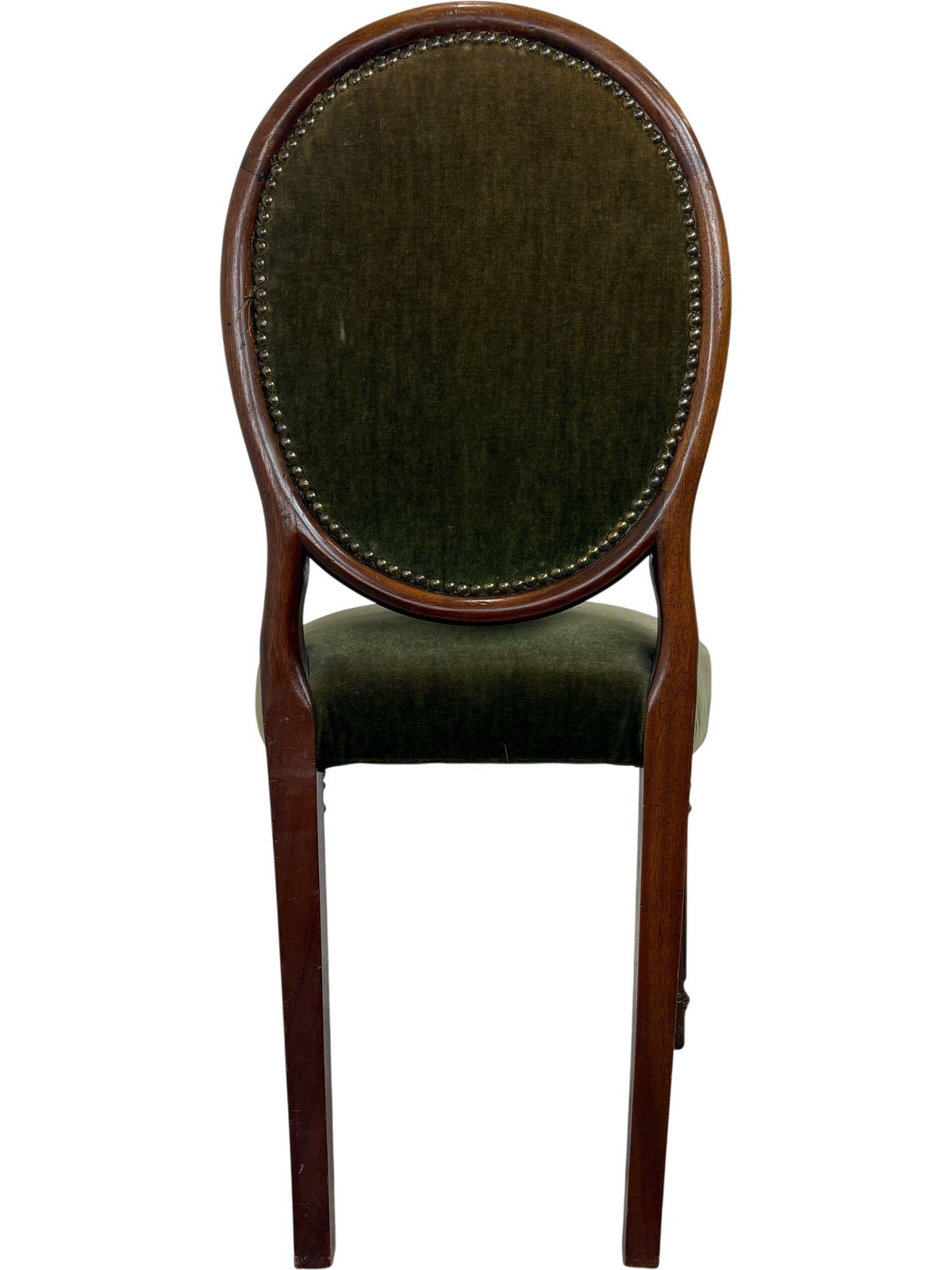 Vintage Classic Dark Wood Green Velvet Wooden Upholstered Chair (Pre-Loved)