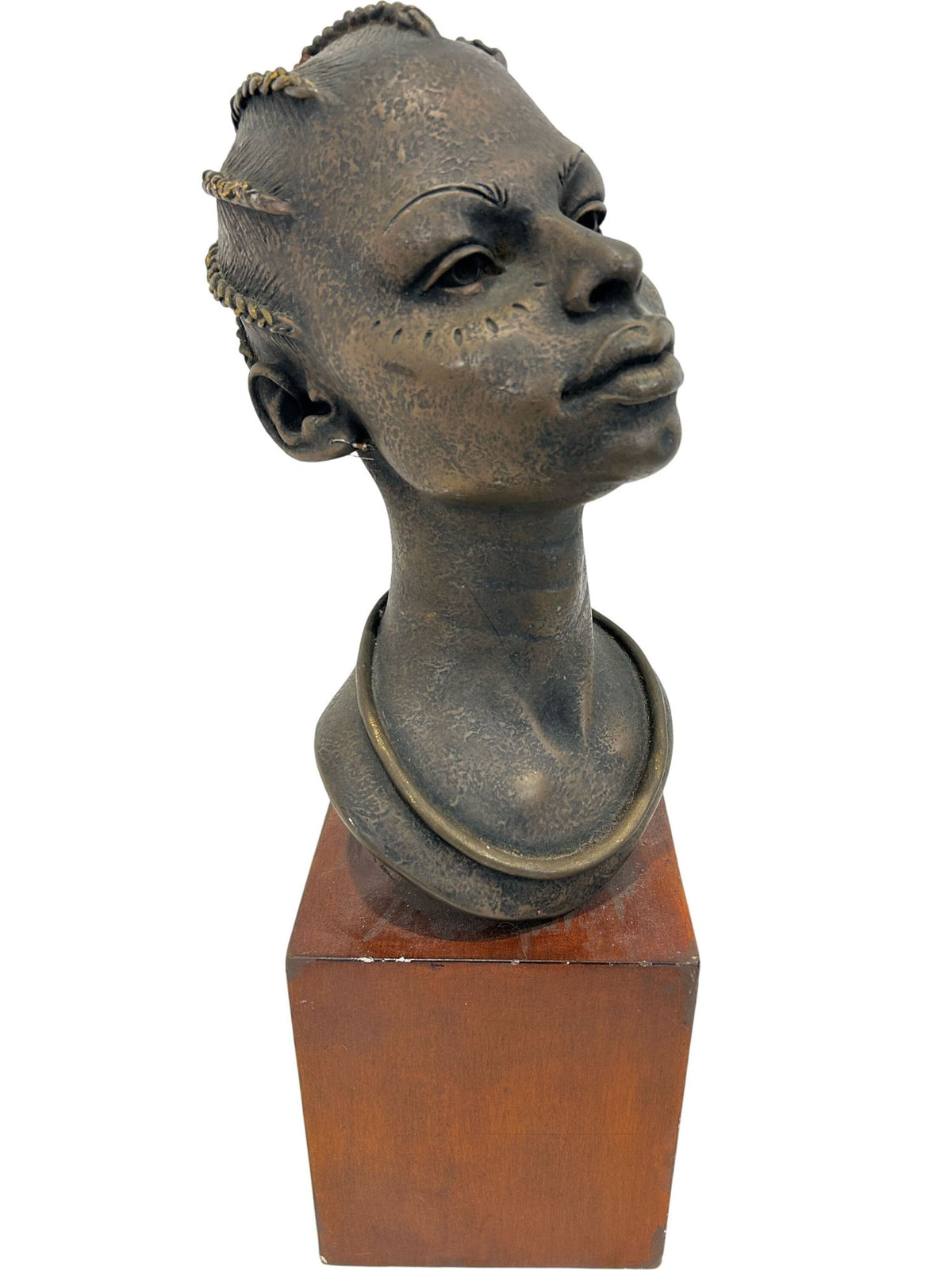 African Style Female Bust Sculpture on Wooden Base 58cm (Pre-Loved)